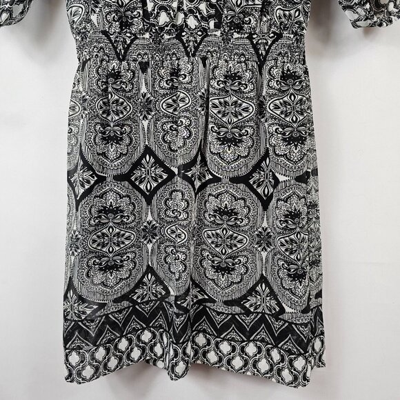 Whimsigoth Bohemian Black White Mosaic Pattern Summer Spring Hippy Dress CacheXS - Picture 3 of 14